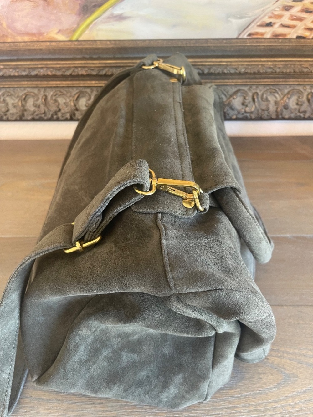 Anthropologie Green Faux Suede Convertible Boho Hippie Slouchy Backpack Purse - Picture 4 of 6